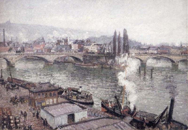 Camille Pissarro The Stone bridge in Rouen,dull weather France oil painting art